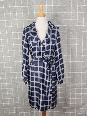 Elizabeth McKay Scotland Navy Plaid Wrap Dress with Ruffle V-Neck